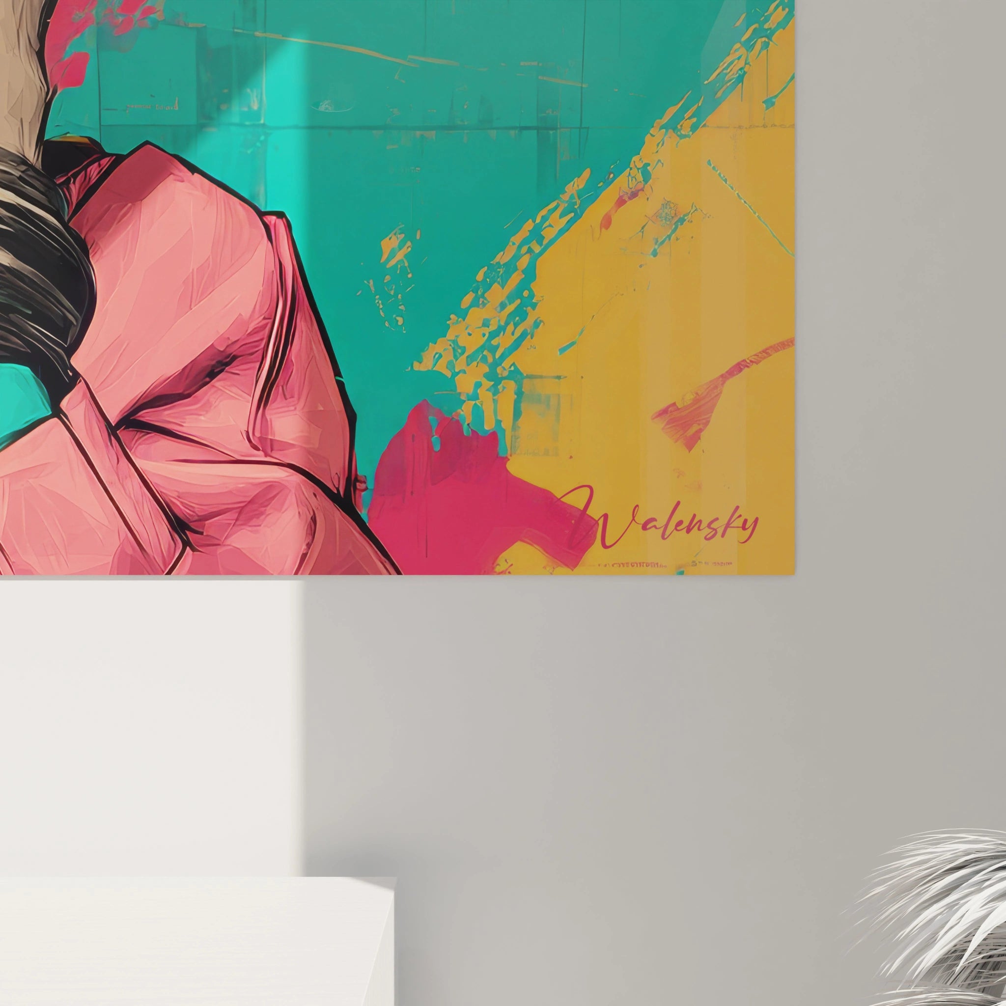 Frauenporträt-Kunstwerk im Art-Déco-Stil von Walensky mit lebendigen Farben und modernem Design