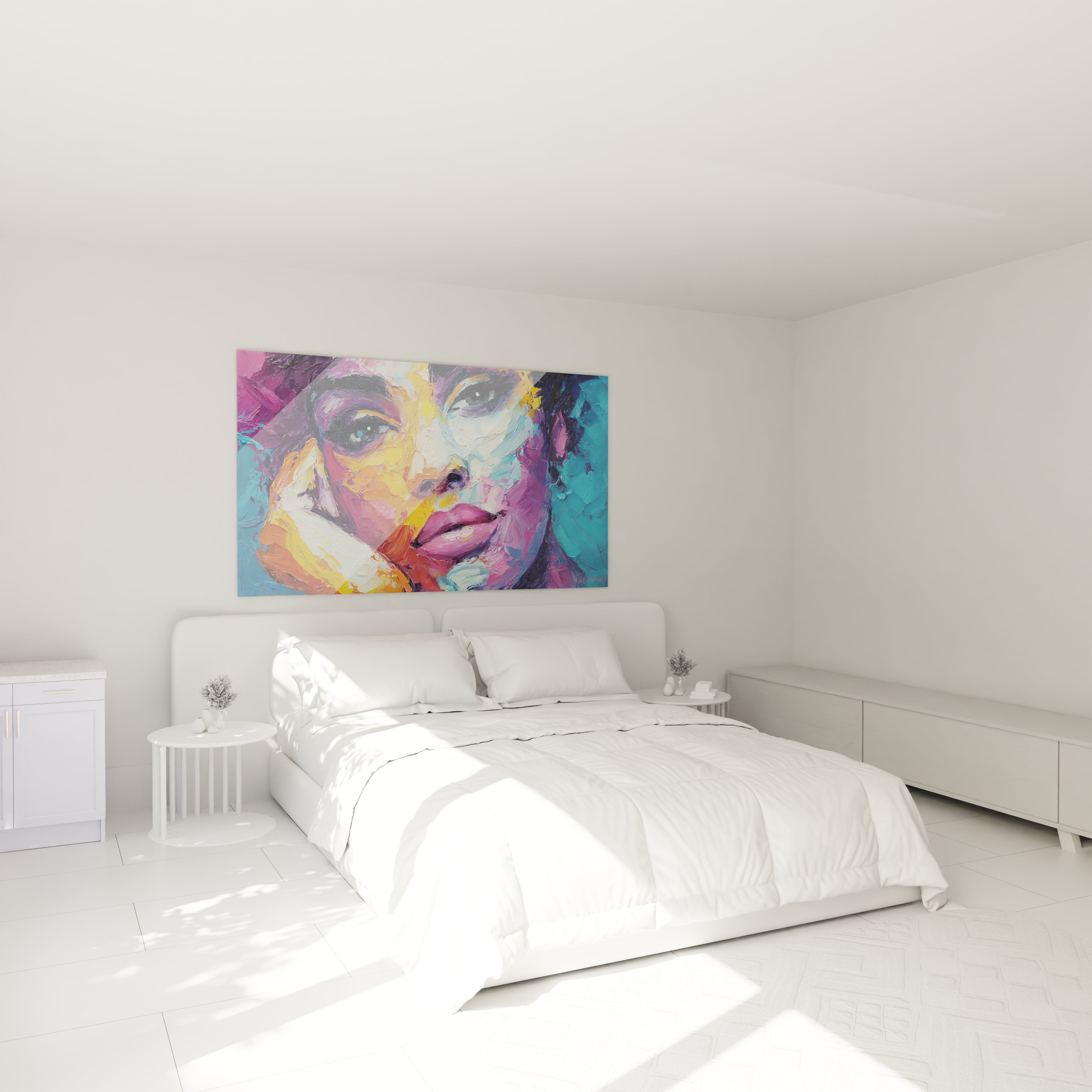 Tableau portrait femme coloré de Walensky, décor moderne pour chambre à coucher lumineuse