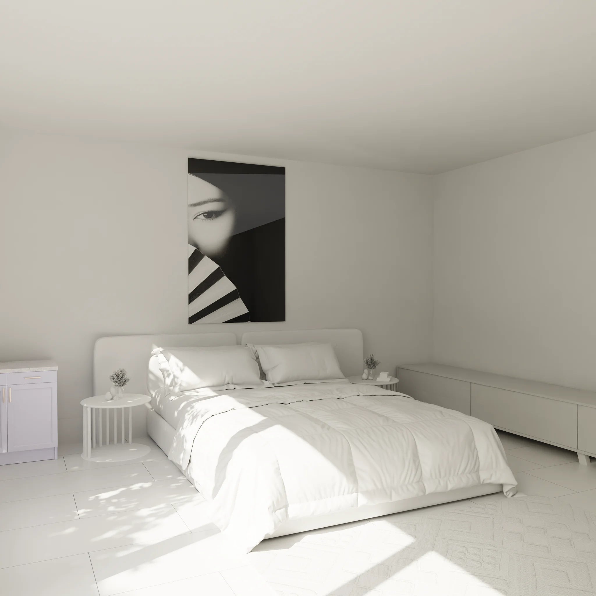 Décoration chambre avec tableau portrait féminin noir et blanc design moderne