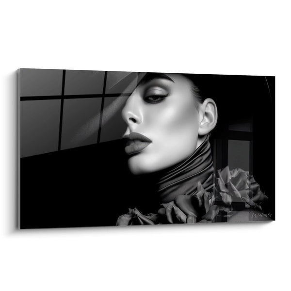 Tabla de Pintura Retrato Mujer - Drama Fotográfico - edición moda blanco y negro