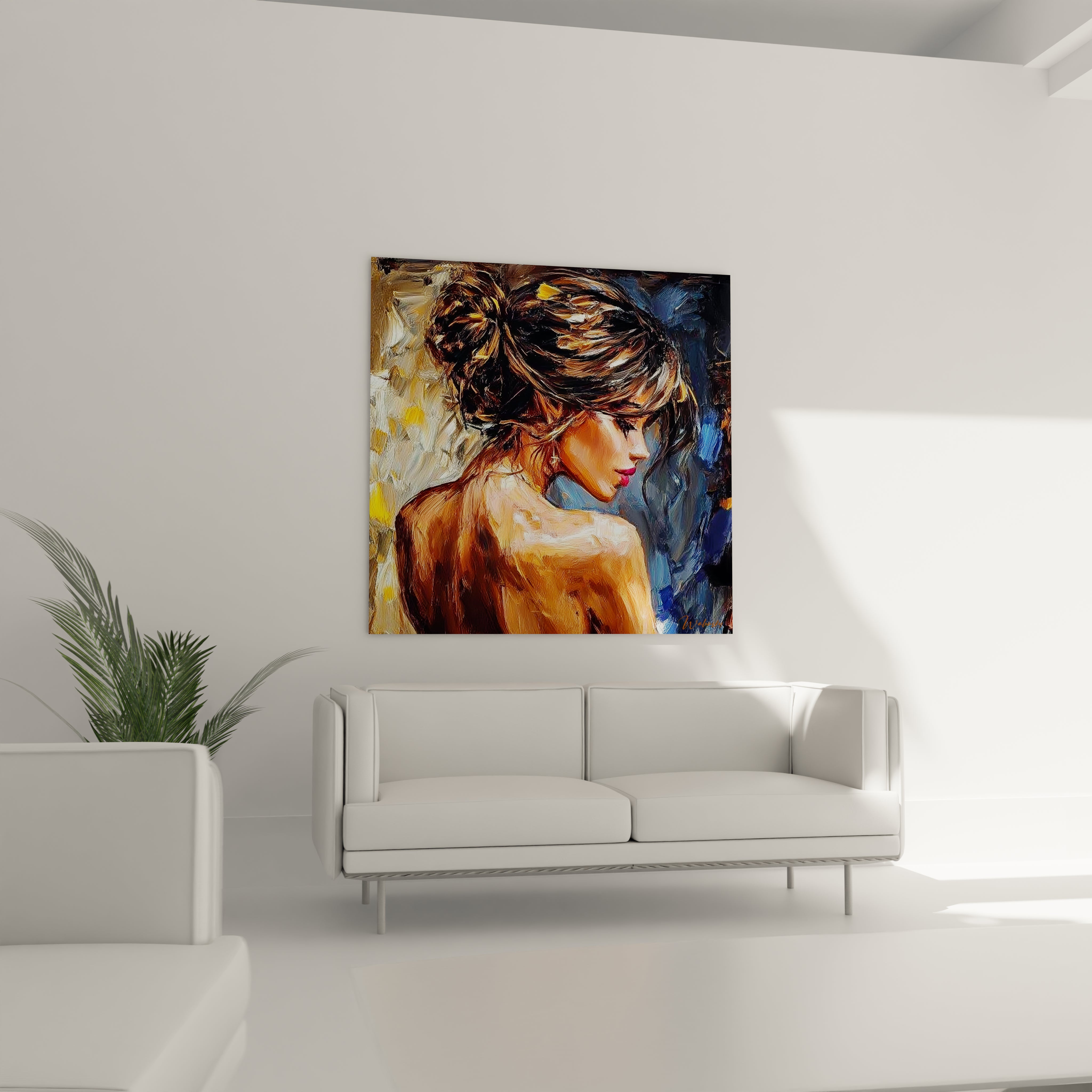 Tableau mural portrait femme impressionniste avec des couleurs vibrantes et une texture artistique