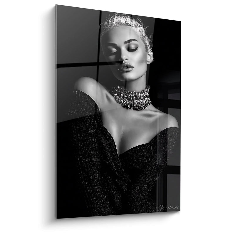 Women's Portrait Painting - Parisian Luxury - Black and White Fashion Edition