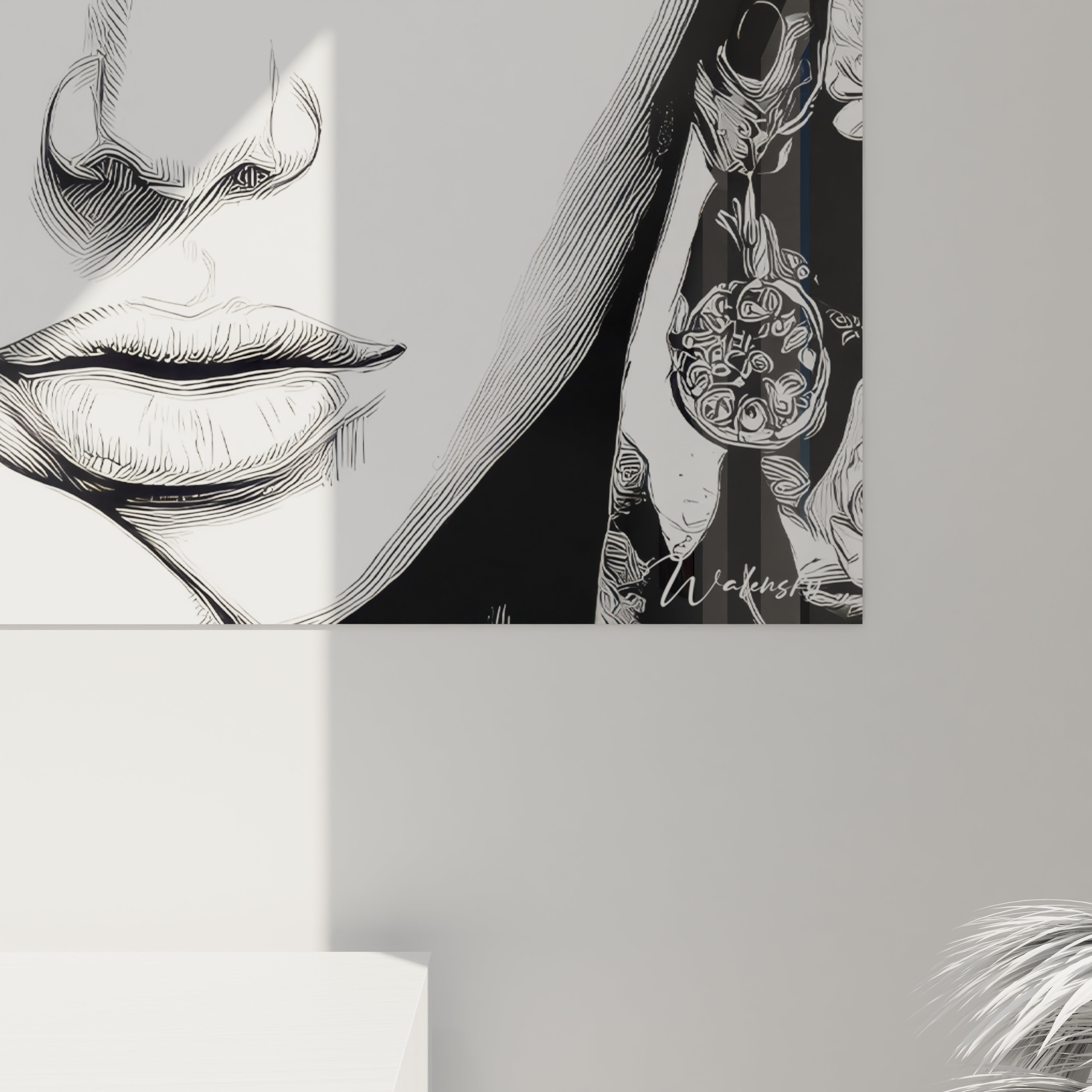 Tableau mural portrait femme moderne de Walensky avec style minimaliste en noir et blanc