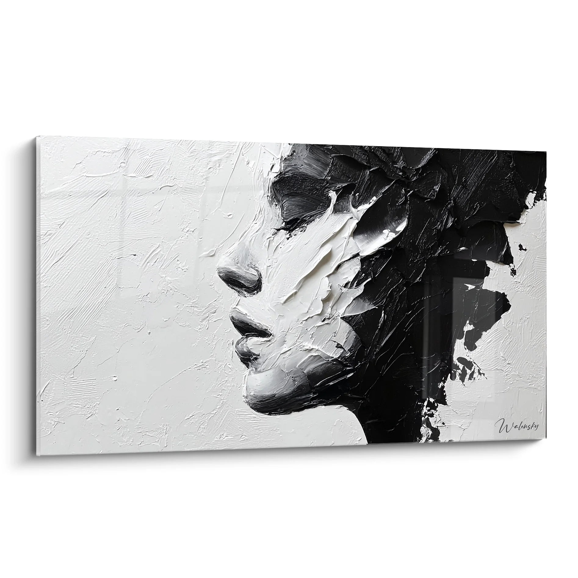 Tableau portrait femme noir et blanc style impasto, art moderne pour décoration murale contemporaine