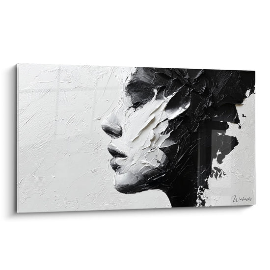 Cuadro Retrato Mujer Expresiva - Melancolía - Edición rostro negro y blanco