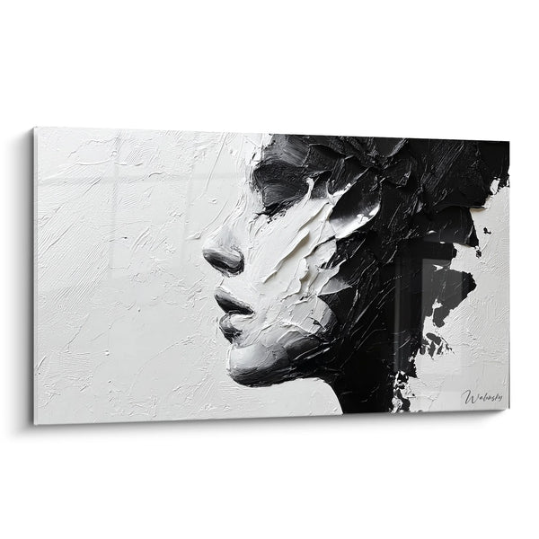 Cuadro Retrato Mujer Expresiva - Melancolía - Edición rostro negro y blanco