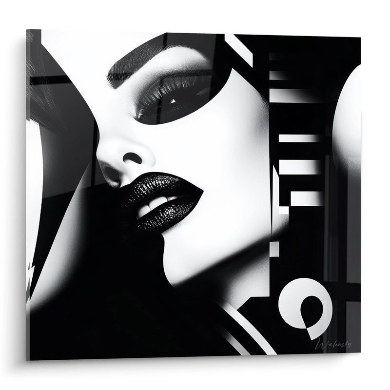Woman Portrait Painting Black and White - Typographic Elegance - Fashion Face Edition