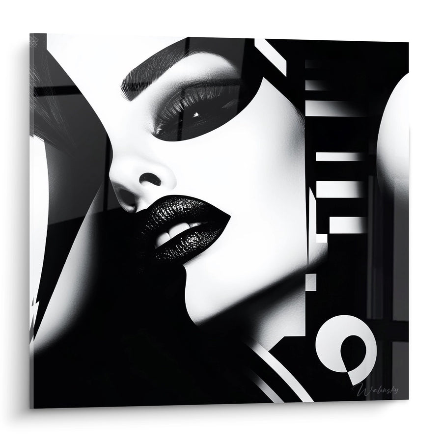 Tableau femme portrait noir et blanc - Élégance typographique - édition visage de la mode