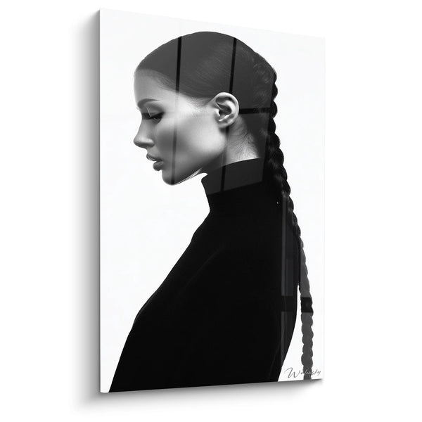 Profilo Femme Tableau Treccia - Ritratto Elegante - Edizione personaggi in bianco e nero