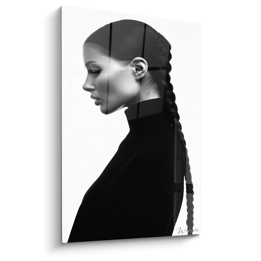 Tableau Femme Profil Tresse - Portrait Élégant - Edition personnages noir et blanc