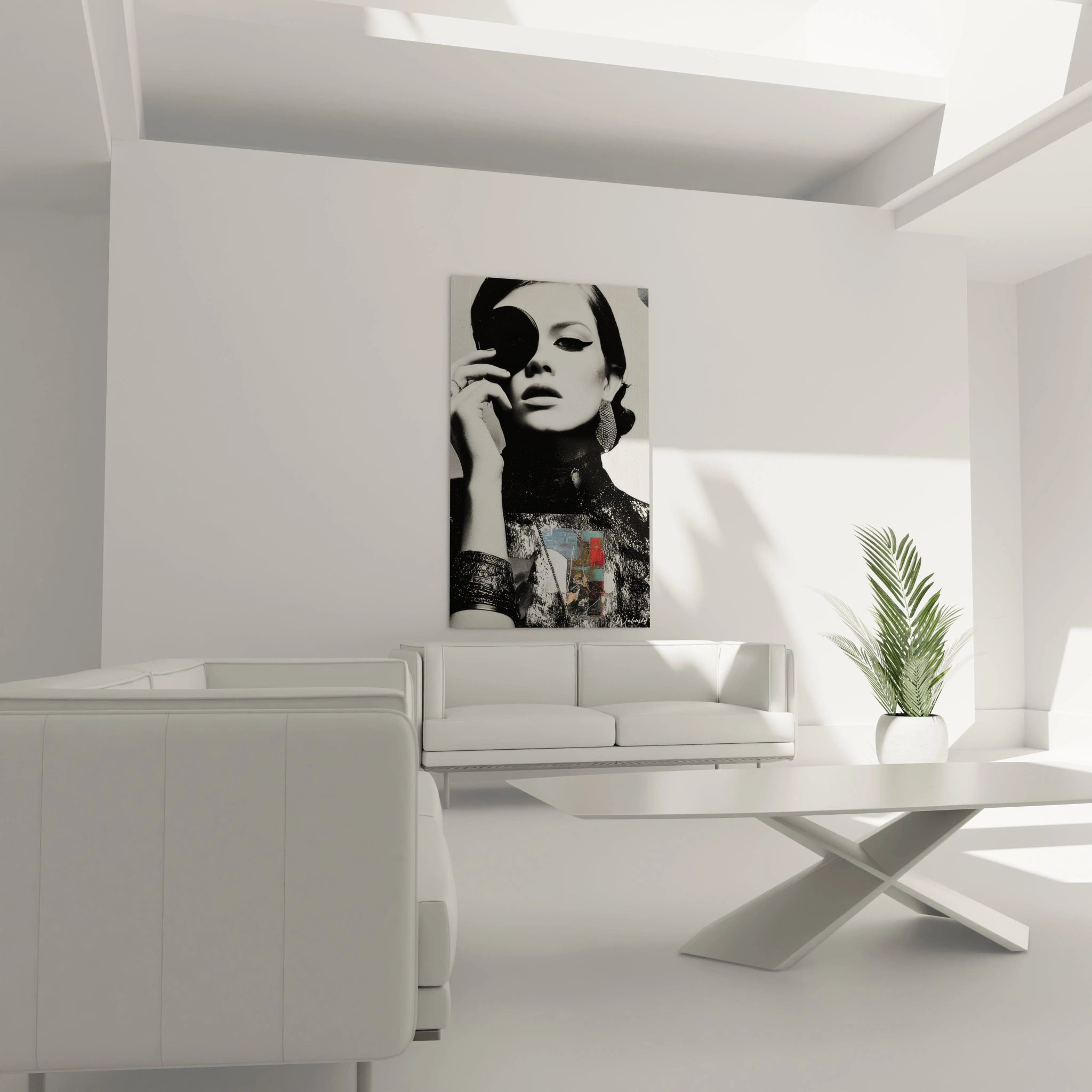 Tableau portrait femme vintage en noir et blanc, parfait pour décorer un salon moderne