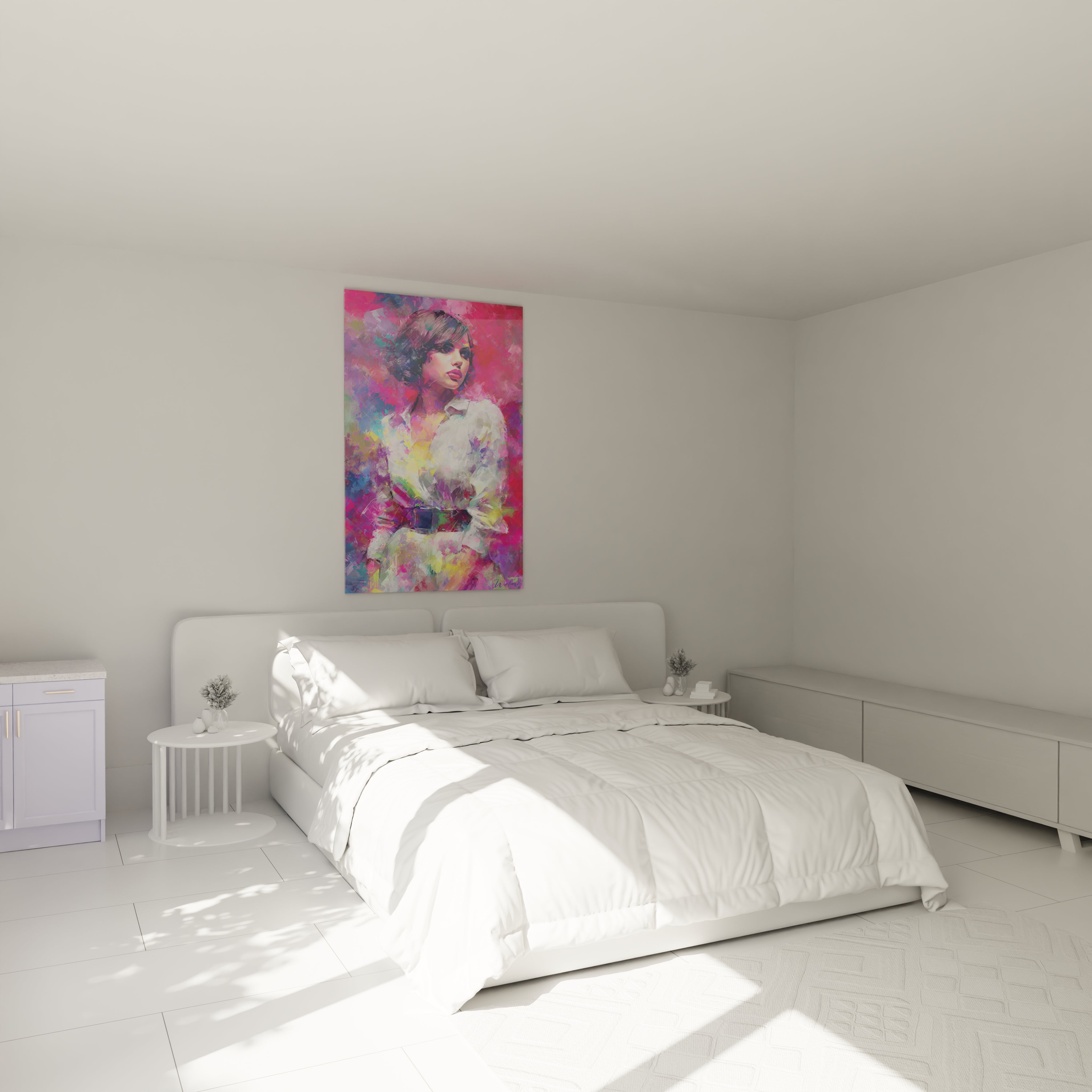 Tableau portrait femme vintage de Walensky, ajoutant une touche colorée à la chambre moderne