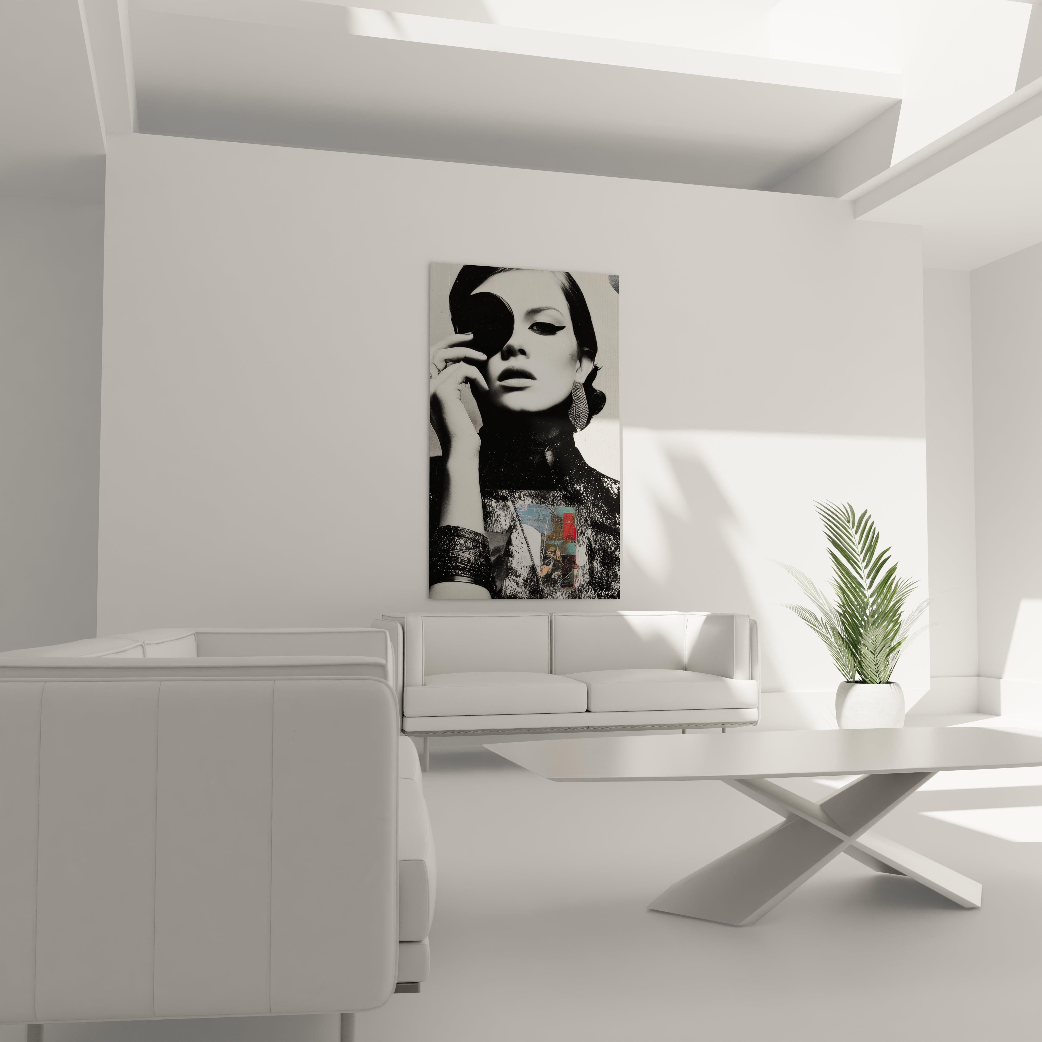 Tableau portrait femme vintage en noir et blanc, parfait pour décorer un salon moderne