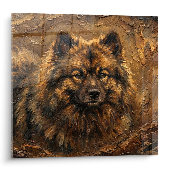 Tableau Portrait de Keeshond aux Reflets Cuivrés sur Fond Terreux - Majesté Canine - Edition Keeshond