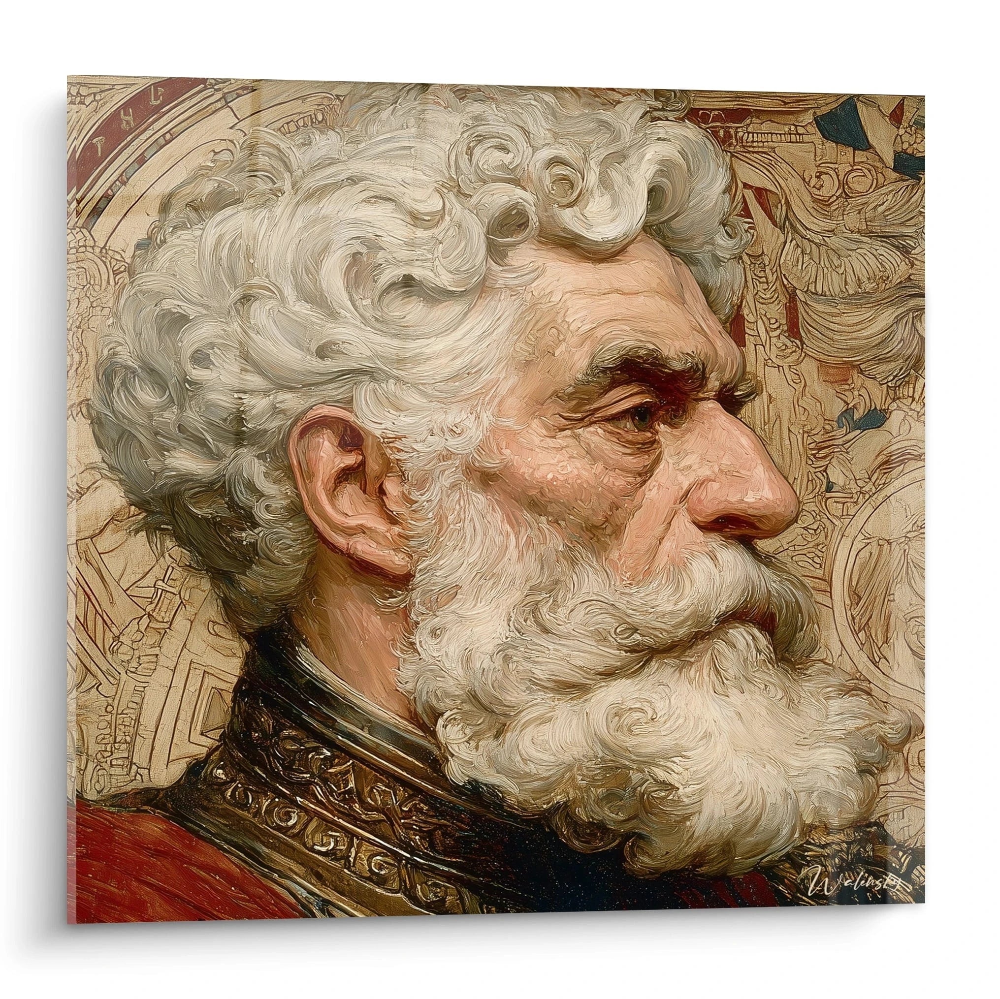 tableau portrait Alexandre le Grand Walensky montrant le profil d'un général âgé à la barbe blanche et armure ornée
