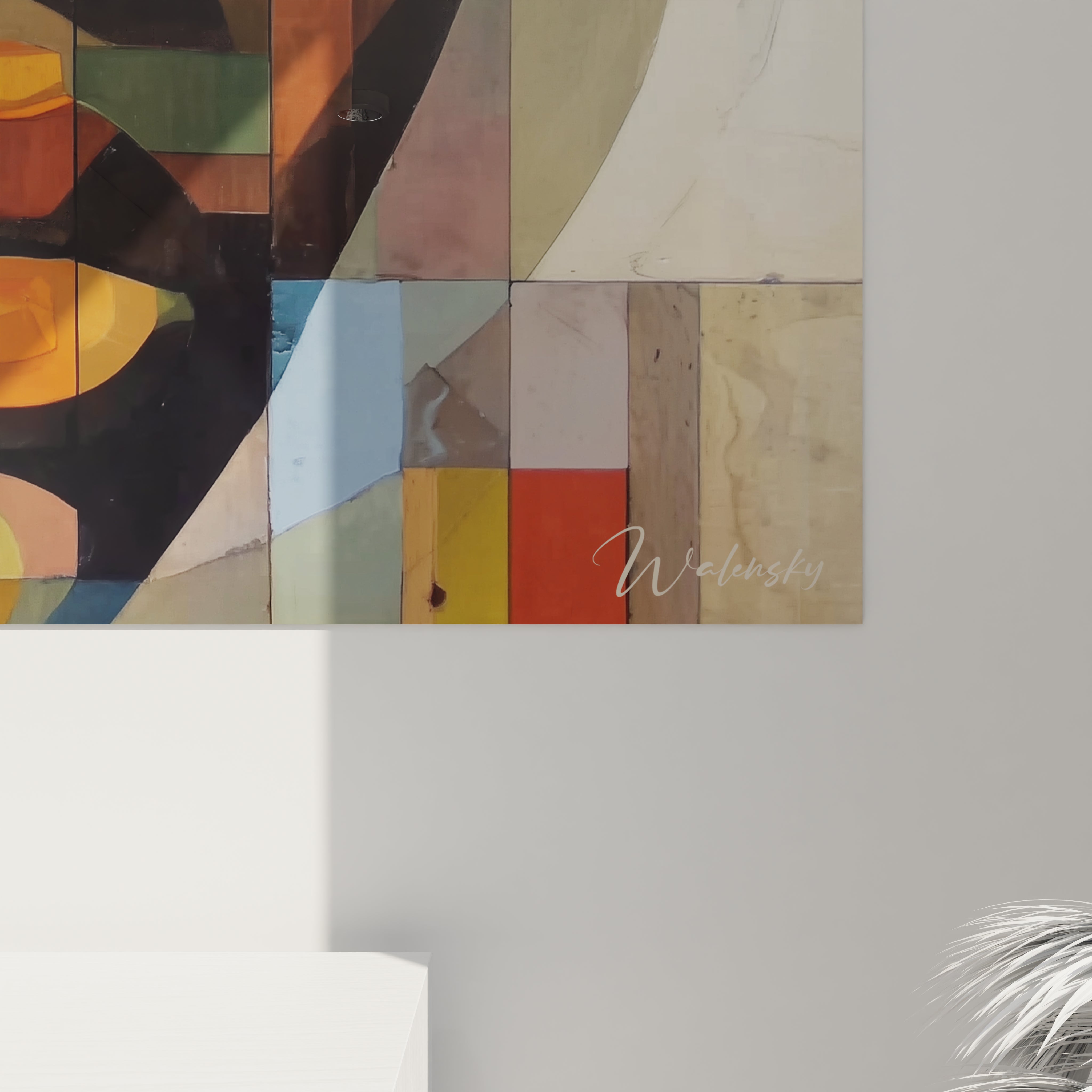 Tableau mural portrait mosaïque africain de Walensky avec des couleurs vives et des formes géométriques