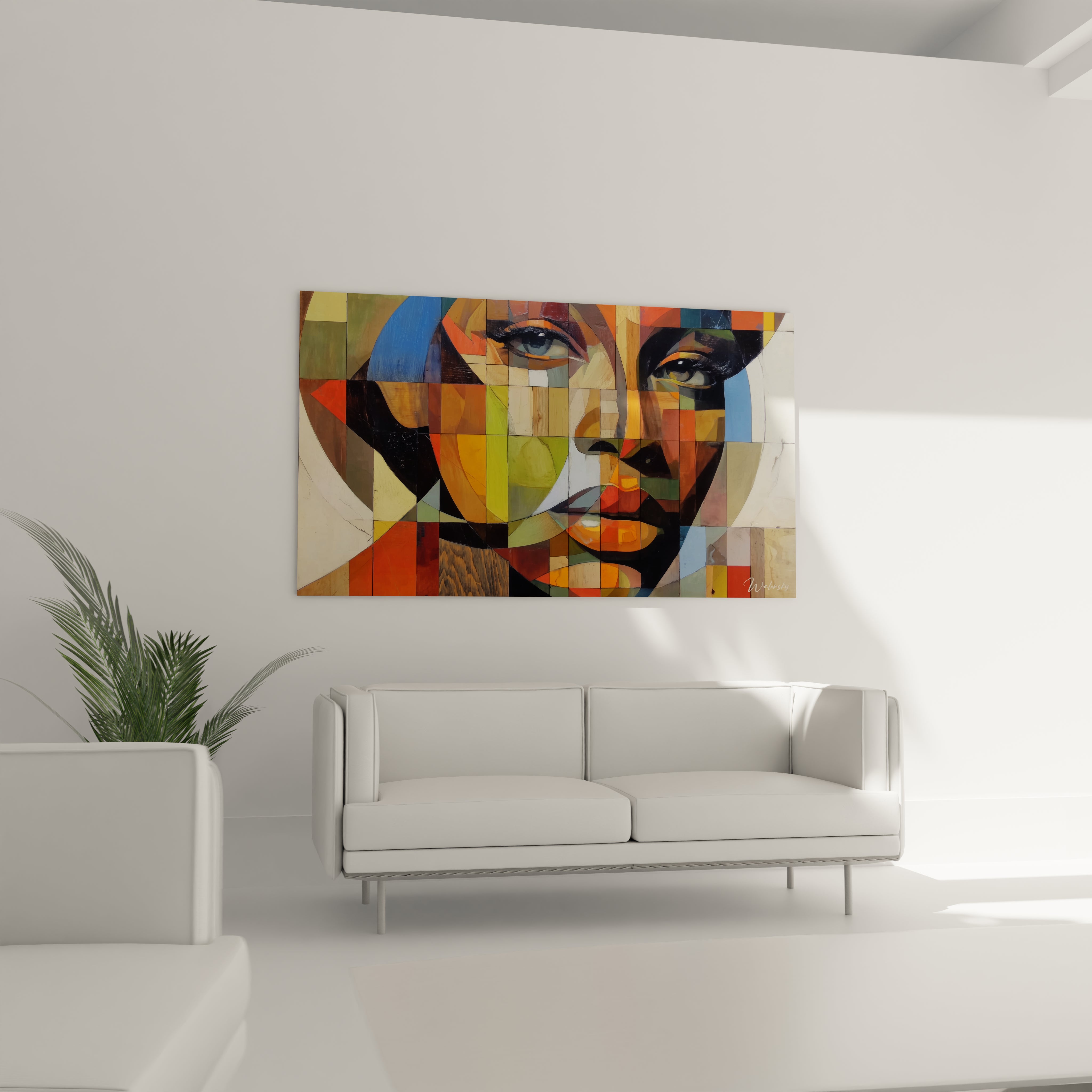 Tableau portrait mosaïque africain de Walensky, idéal pour décorer un salon moderne