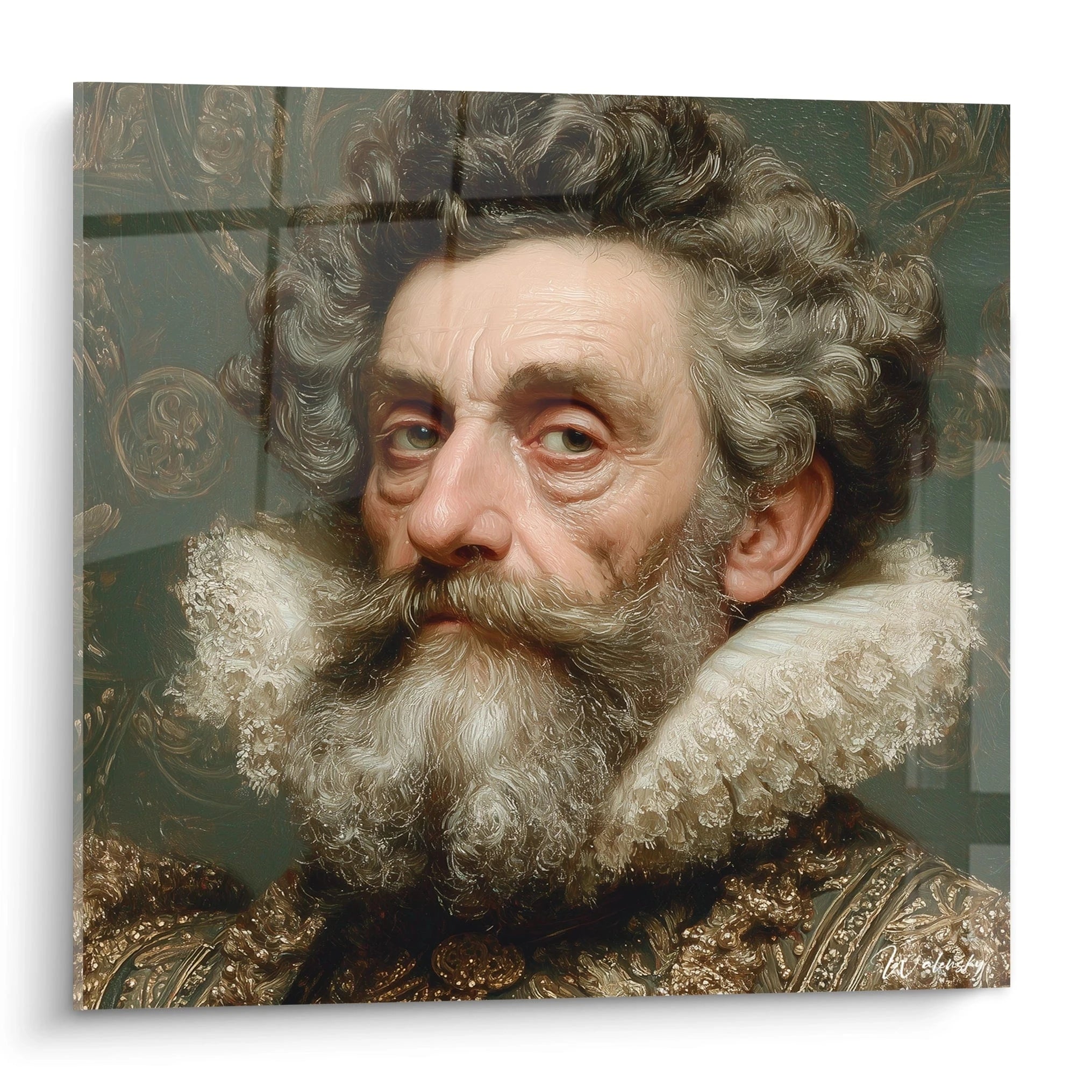 Walensky tableau portrait noblesse montrant un homme barbu en collerette et costume Renaissance tableau mural