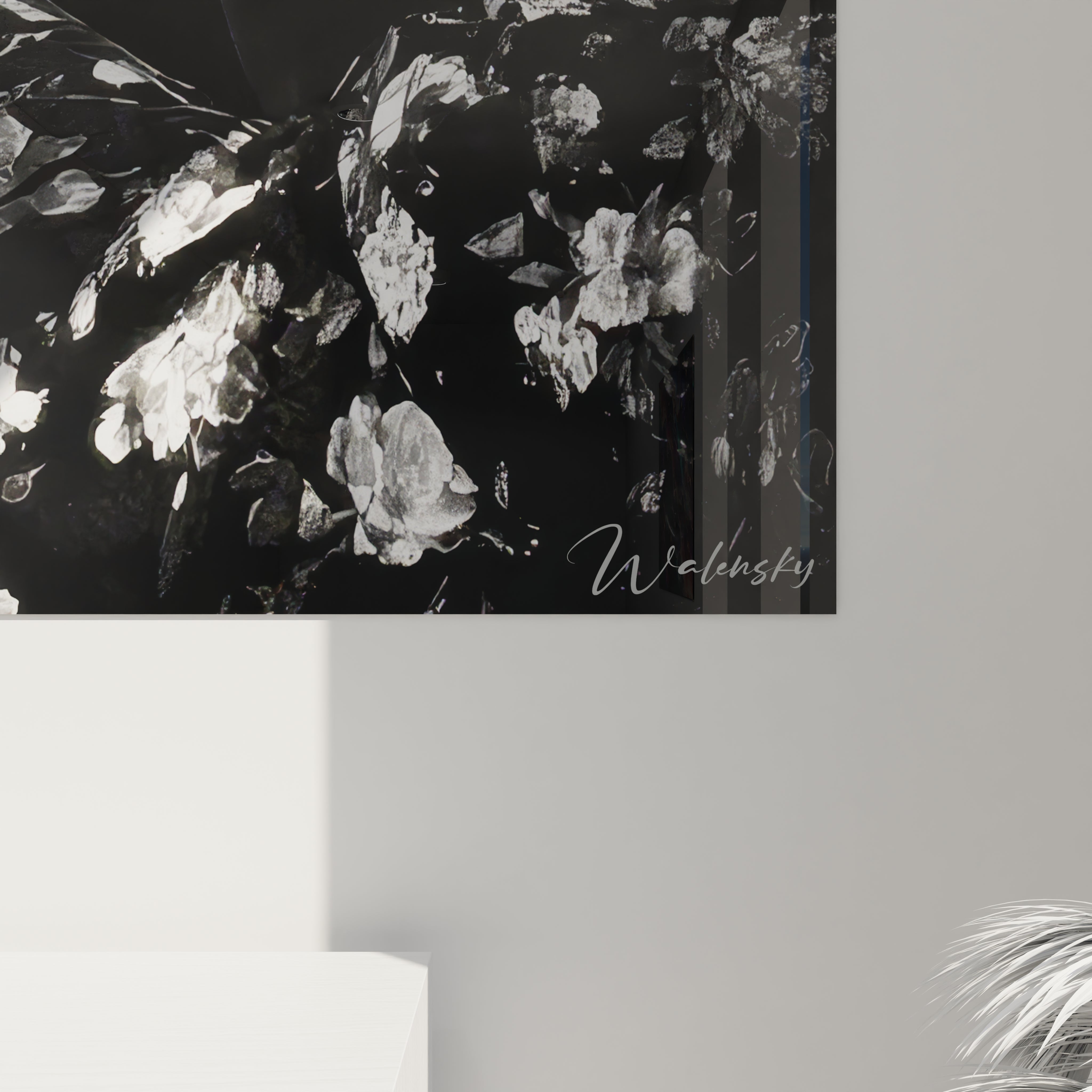 Tableau mural portrait noir et blanc de fleurs, design élégant pour décoration intérieure