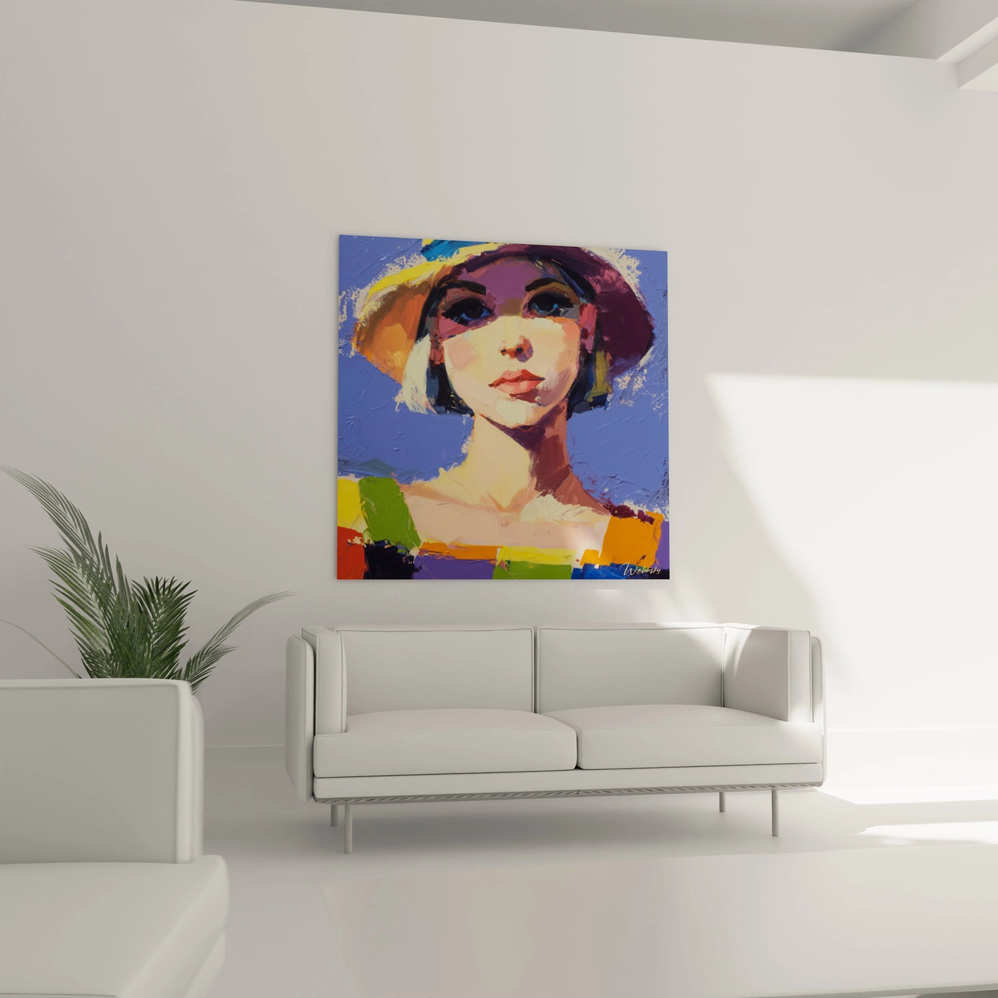 Tableau mural Walensky montrant une femme au chapeau coloré style tableau portrait impressionnisme