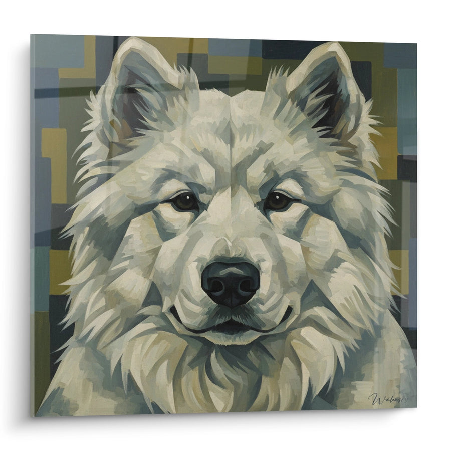 Tableau Chien Blanc aux Yeux Perçants - Portrait Géométrique - Edition Samoyede