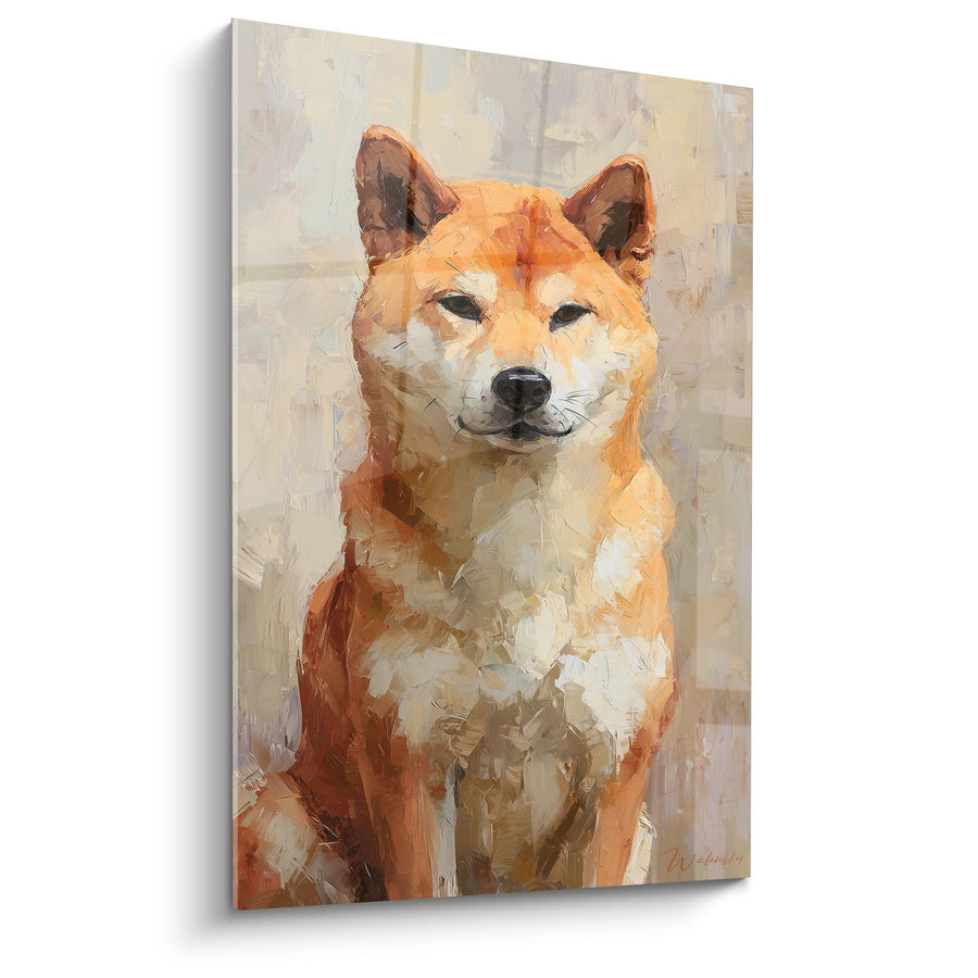 Tan Dog Painting Ochre Tones - Expressive Portrait With Paint Effect - Shiba Inu Edition