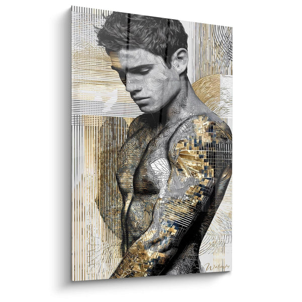 Urban Portrait Painting - Topographic Lines - masculine beauty edition