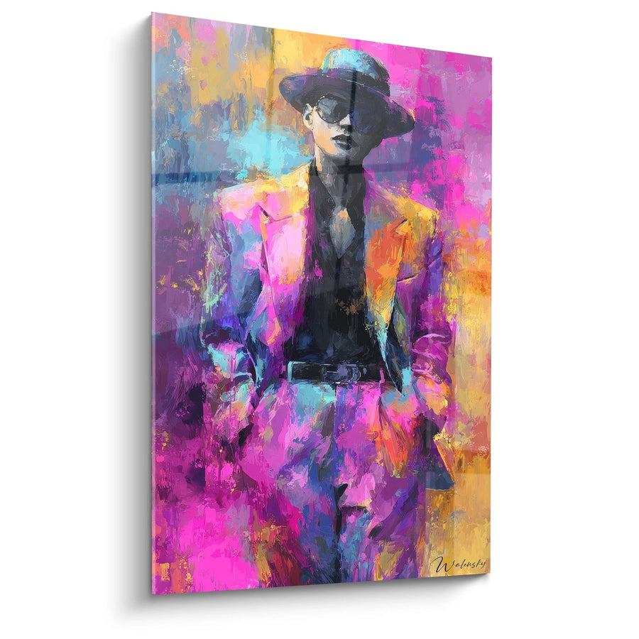 Tableau portrait vintage - Homme sophistiqué dans un tourbillon coloré - édition mode vintage
