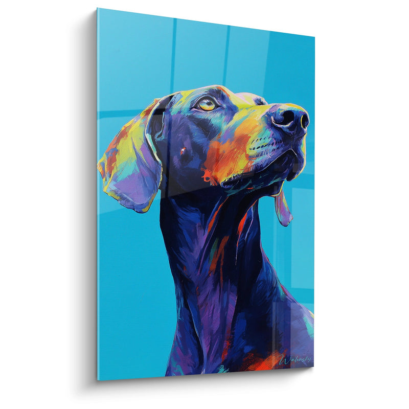 Bundes-Hundeporträt in Violett- und Orangetönen - Artistisches Porträt - Weimaraner Edition