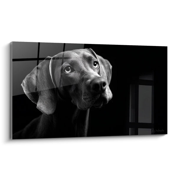 Cuadro de Perro con Mirada Melancólica en Blanco y Negro - Retrato Contemplativo - Edición Weimaraner