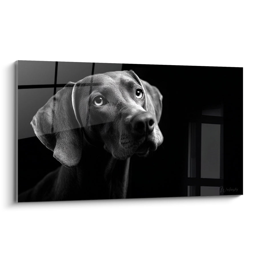 Tableau Chien au Regard Mélancolique en Noir et Blanc - Portrait Contemplatif - Edition Weimaraner