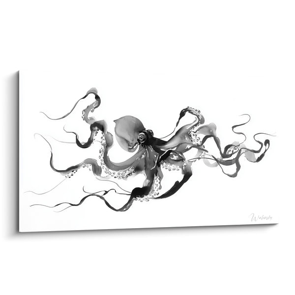 Tableau Poulpe gris et noir aux longs filaments effilés - Fond blanc immaculé - Edition Poulpe