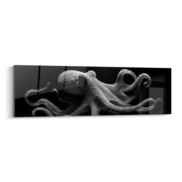 Tableau Poulpe gris et noir aux tentacules déroulées - Panorama monochrome sous-marin - Edition Poulpe