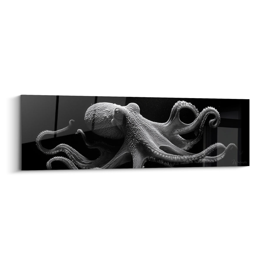 Tableau Poulpe gris et noir aux tentacules déroulées - Panorama monochrome sous-marin - Edition Poulpe