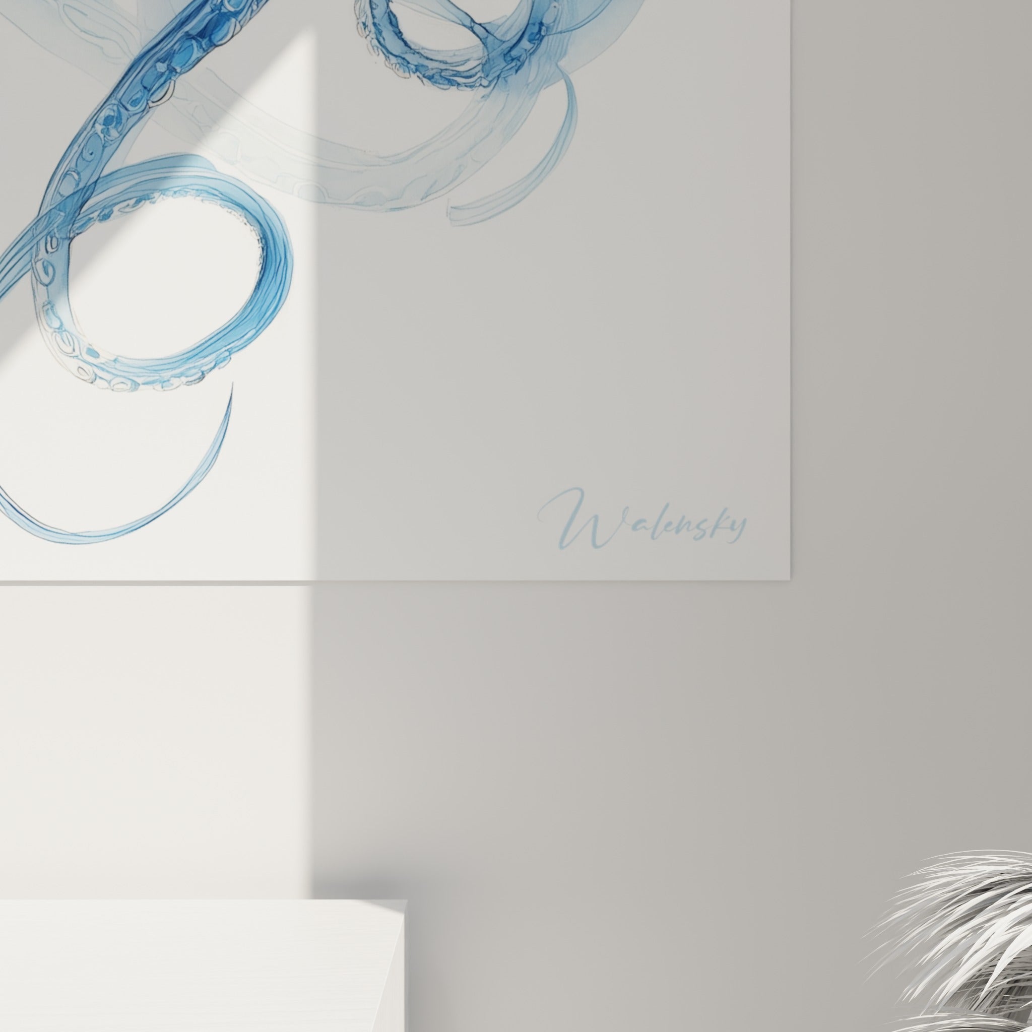 Ventouses circulaires blanches et bleues du poulpe, texture aquarelle fluide en gros plan