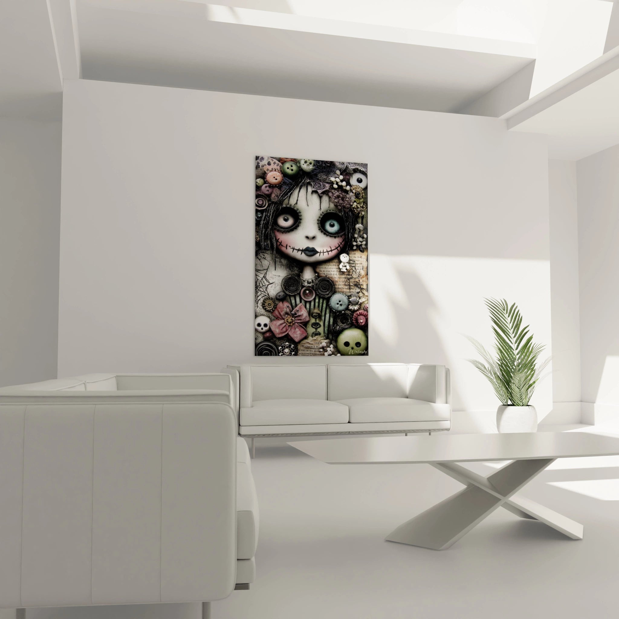 Walensky tableau poupée halloween mural style gothique coloré avec poupée effrayante fleurs et crânes décoratifs pour salon