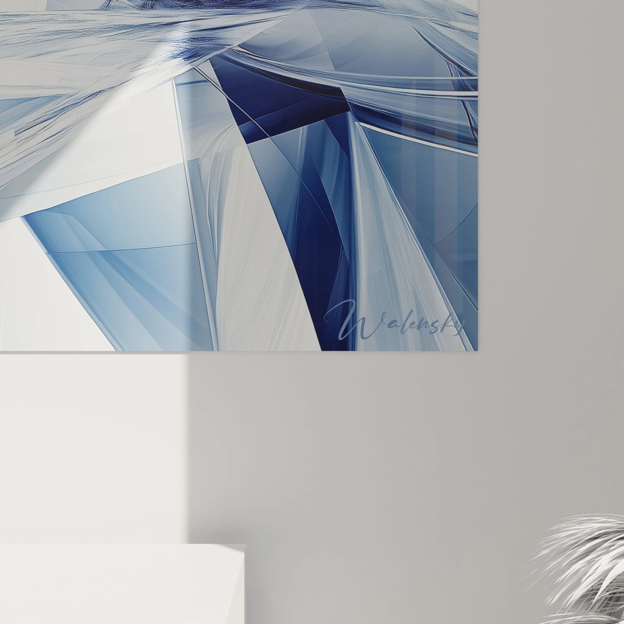 Tableau géométrique abstrait de Walensky avec des formes bleues et blanches modernes