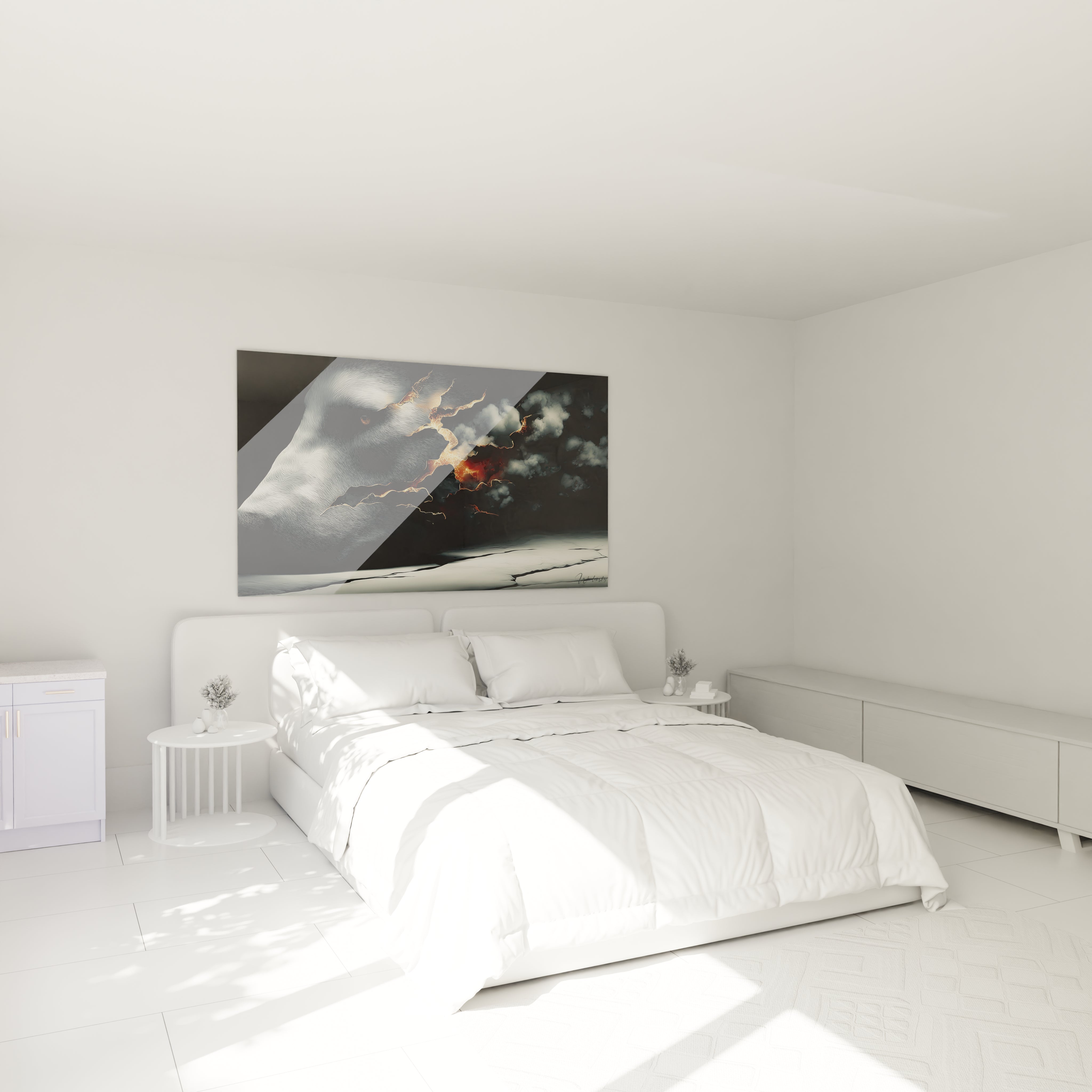 Tableau profil Andrewsarchus fragmenté décorant une chambre moderne avec ambiance contemporaine