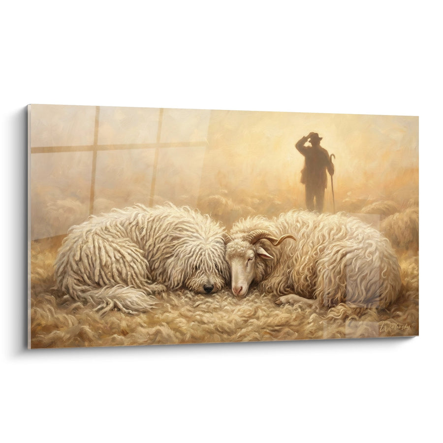 Tableau Berger et Puli au Repos dans la Lumière Dorée - Sérénité Pastorale - Edition Puli
