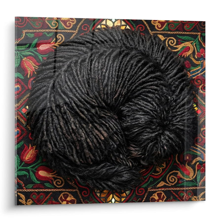 Tableau Chien Noir aux Dreadlocks sur Tapis Oriental - Pelage Tressé - Edition Puli