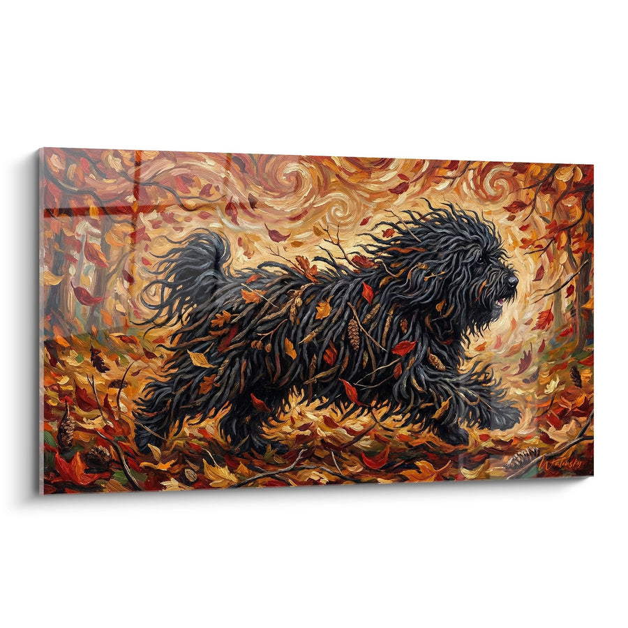 Tableau Chien aux Dreadlocks dans Tourbillon Automnal - Tempête Dorée - Edition Puli