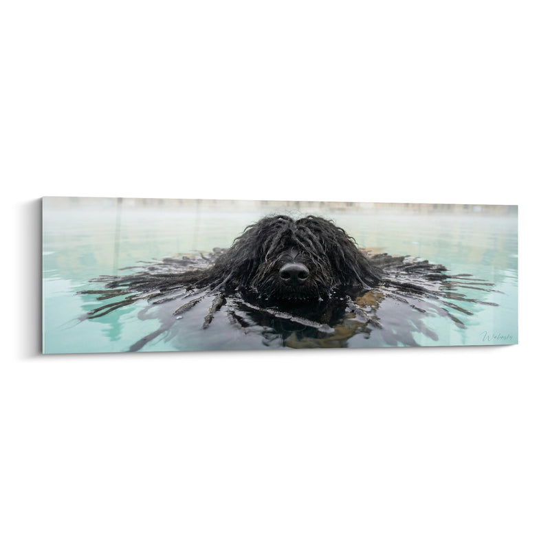 Long-Haired Dog Swimming in Turquoise Water Canvas - Aquatic Immersion - Puli Edition