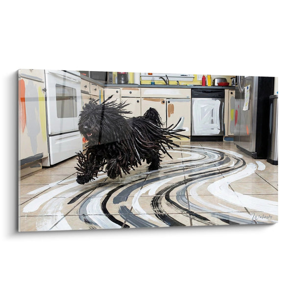Cuadro de Perro Puli Negro con Trenzas en Cocina Moderna - Movimiento Artístico - Edición Puli