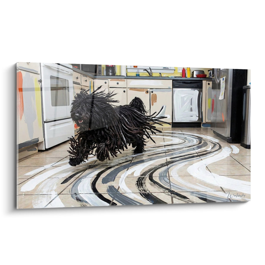Tableau Chien Puli Noir aux Dreadlocks dans Cuisine Moderne - Mouvement Artistique - Edition Puli