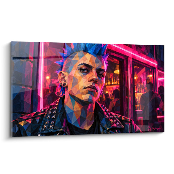 Tableau Punk à crête bleue et veste cloutée - Rébellion nocturne - Edition Punk