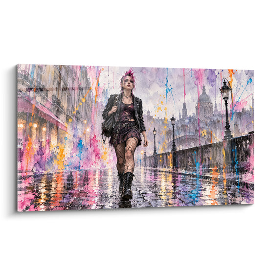 Tableau Jeune punk à crête rose et noire - Marche affranchie - Edition Punk