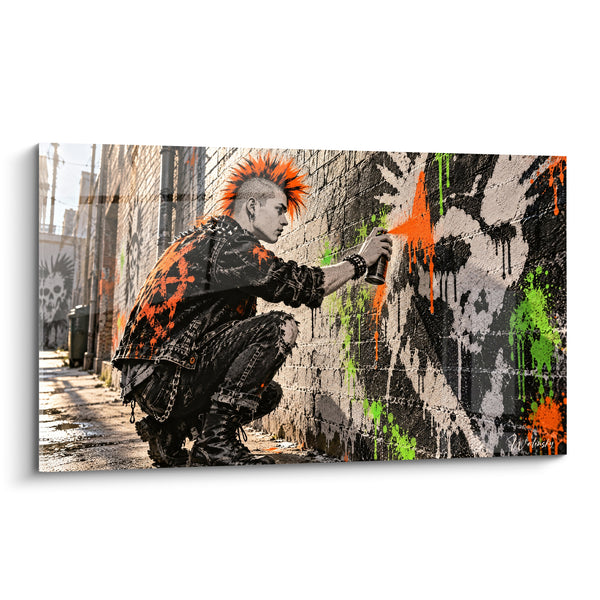 Tableau Graffeur à crête orange et vert - Dissidence urbaine - Edition Punk