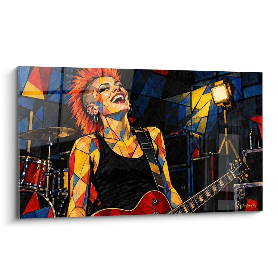 Tableau Guitariste crête orange guitare rouge - Cri de scène - Edition Punk