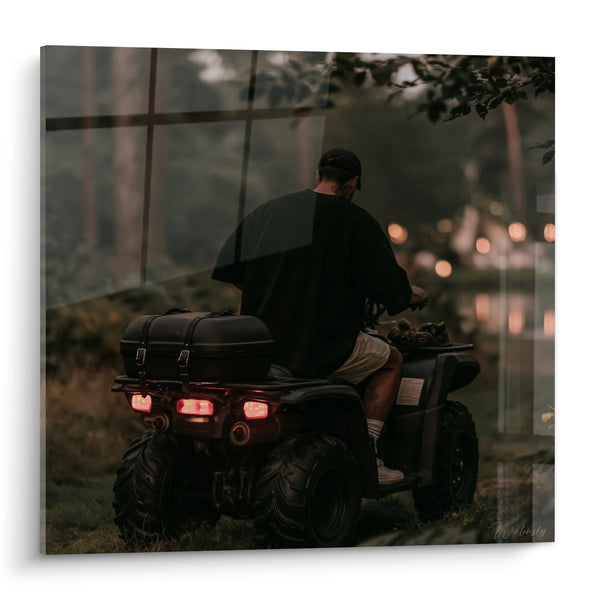 Black Quad Painting with Red Lights On - Twilight Departure - Quad Edition