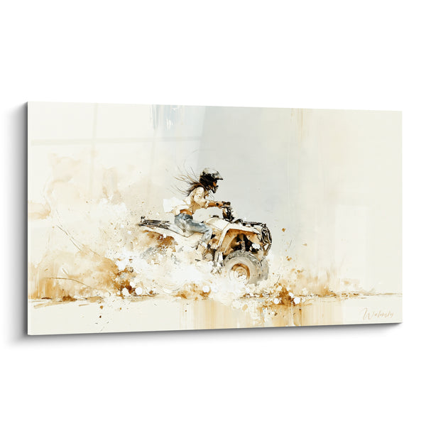 Tableau Pilote blanc et beige cheveux dénoués au vent - Silhouette évanescente sur fond clair - Edition Quad